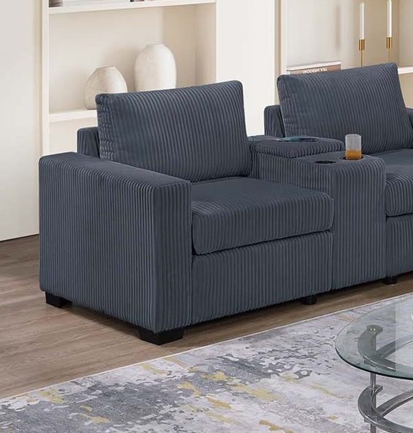 English Elm Elegant Wide-Welt Corduroy 2-Piece Sofa Set with Console Charging Station, Cup Holders, Loveseat Dark Gray 39 L x 26 W x 53 H B011S01742