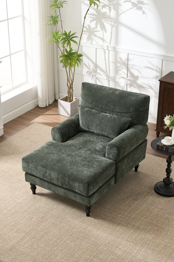 English Elm Modern Chaise Lounge with Plush High-Resilience Cushion and Solid Wood Frame for Durable Comfort Green W2120P296388