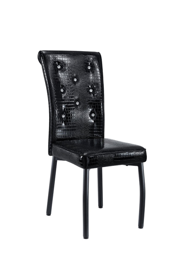 English Elm A Set of 2 Crystal Button Faux Leather Dining Chairs with Embossed Croc Texture Black W3226P344029