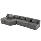 English Elm 143.7" Upholstered Sofa Free-Combined Sofa Couch With Two Chaise Lounge and Five Back Pillows For Living Room, Light Gray