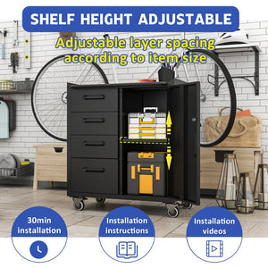 English Elm Sturdy Rolling Steel Tool Cabinet with Locking Drawers for Garage Workshop Use T2398P223007