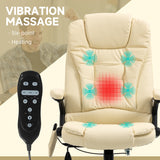 English Elm Homcom High Back Vibration Massage Office Chair With 6 Vibration Points, Heated Reclining Pu Leather Computer Chair With Armrest and Remote, Beige