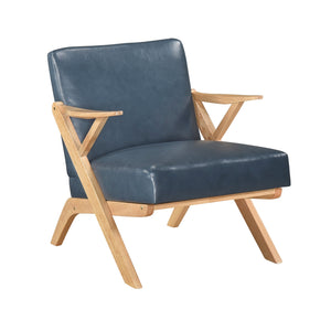 English Elm Natural Solid Rubberwood Frame Accent Chair with Brown Faux Leather Upholstery for Living Room Comfort and Style Blue,Natural 26 L x 25.25 W x 12.5 H B011P287479