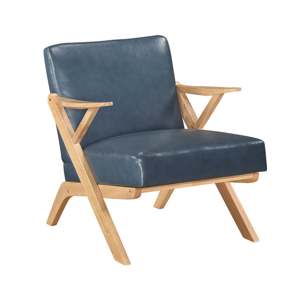 English Elm Natural Solid Rubberwood Frame Accent Chair with Brown Faux Leather Upholstery for Living Room Comfort and Style Blue,Natural 26 L x 25.25 W x 12.5 H B011P287479