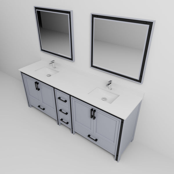 English Elm Dark Grey Double Bath Vanity 84" W x 22" D with Cultured Marble Top, Chrome Faucet & 34" Mirrors, Durable Surface B2731S01148