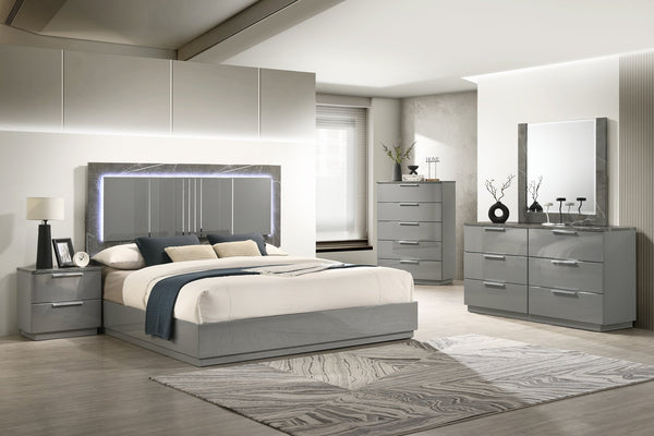 English Elm Elara King 5-Piece Bedroom Set – Luxe Two-Tone High-Gloss Finish, Led Lighting & Spacious Storage Solutions B009S01569