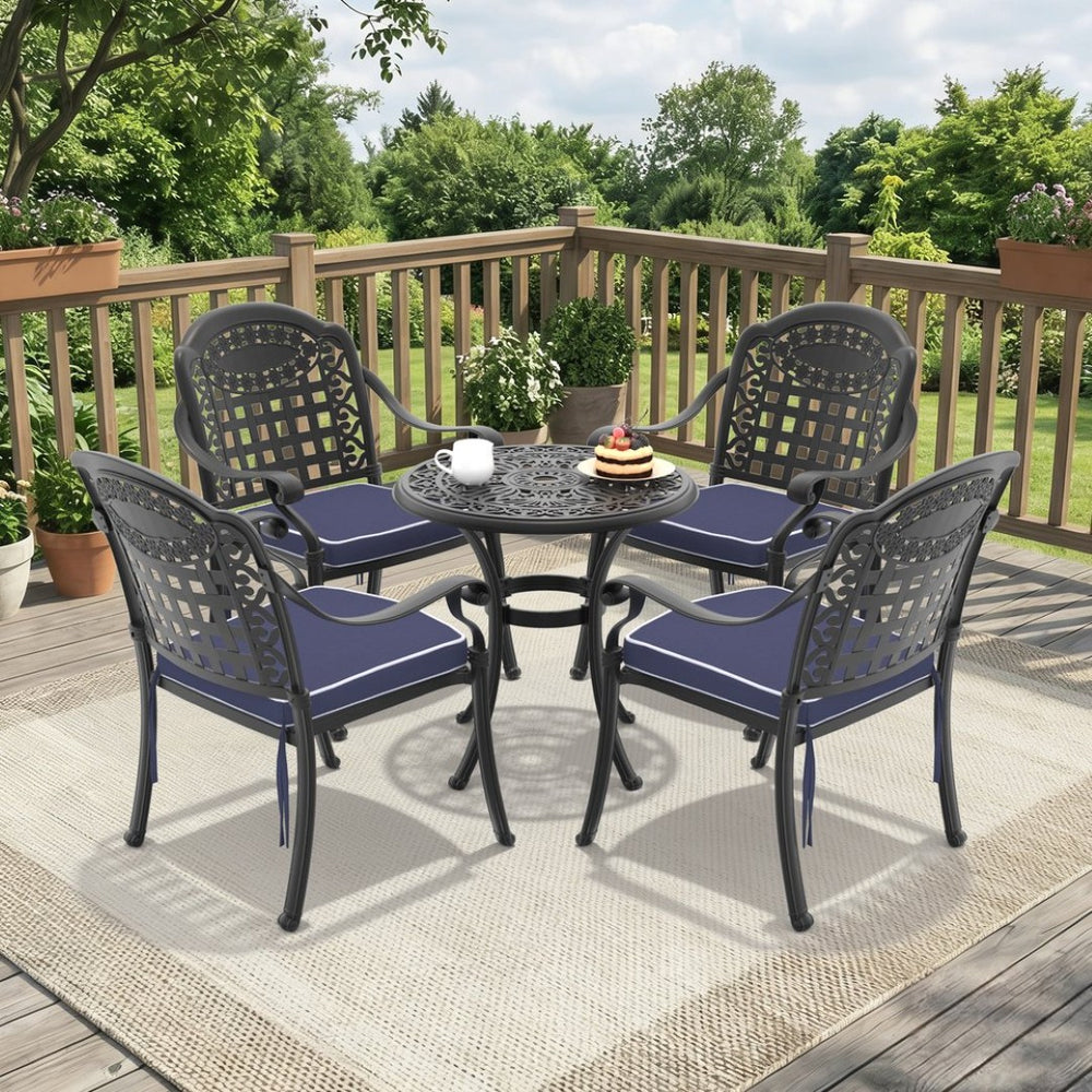 English Elm 5-piece Cast Aluminum Outdoor Dining Set Ornate Carved Frame Weatherproof Patio W1710S00677