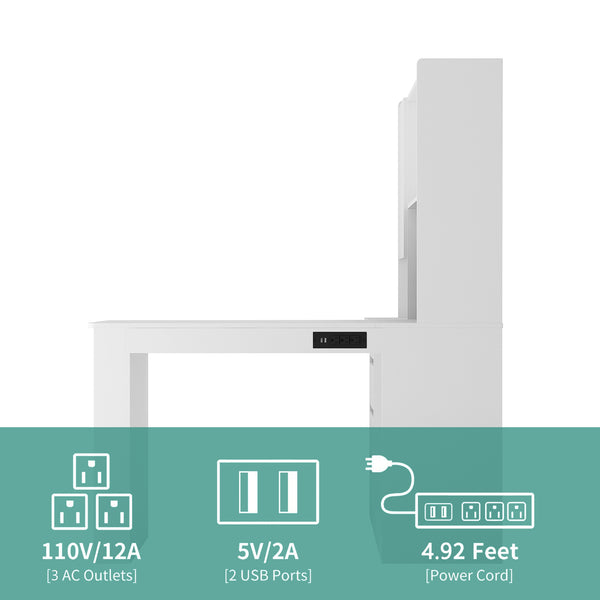 English Elm L Shaped Desk With Integrated Charger & Led Light – Modern Corner Computer & Gaming Workstation With Storage W1321S00016