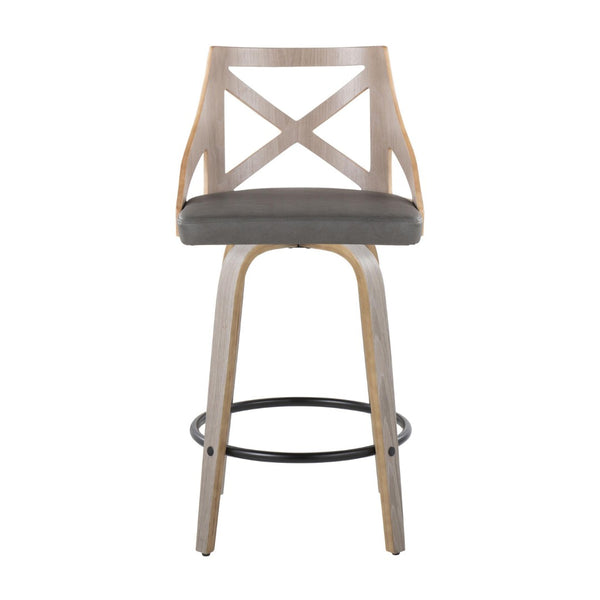 English Elm Fixed-height Swivel Counterstools Mahogany Wood Chrome Footrest Velvet Seat Set of 2 B202S01799