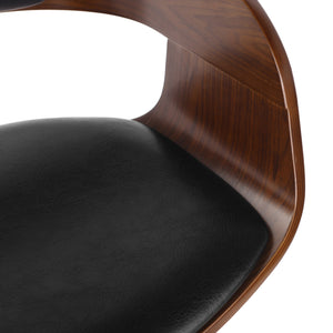 English Elm Christopher Knight Home® - BAR STOOL Mid-Century Modern Faux Leather Swivel with Walnut Veneer Frame and Chrome Footrest Black 67494.00PUMDNT