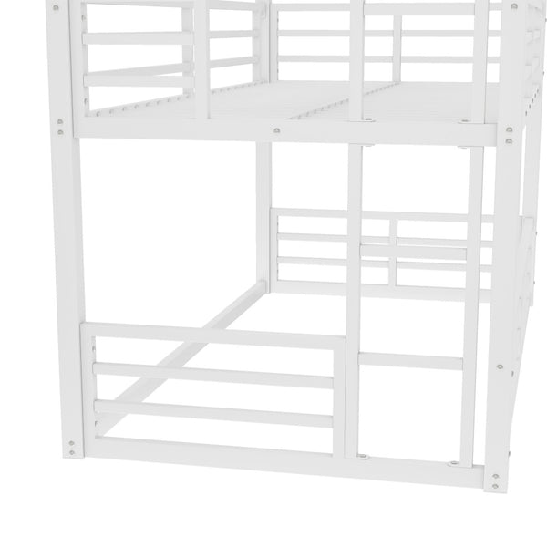 English Elm Twin Xl Triple Bunk Bed - Heavy-Duty Metal Frame With Safety Guardrails & Noise-Reduced Design, White W1580S00165-GIGA