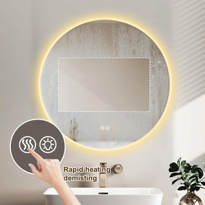 English Elm Round Led Wall Mirror with Dimming Touch Control for Bathroom Vanity or Bedroom W2071P313051