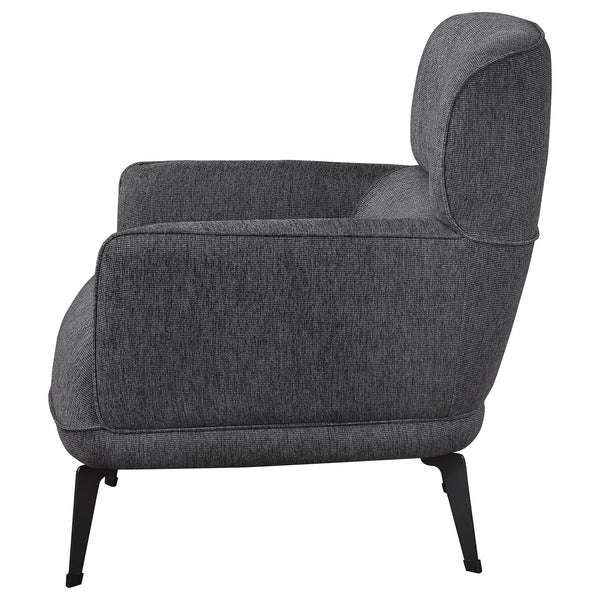 English Elm 1pc Modern Transitional Upholstered Crescent Arm Accent Chair with Rounded Track Arms and Metal Legs Black,Grey 35 L x 31.25 W x 29 H B011P306685