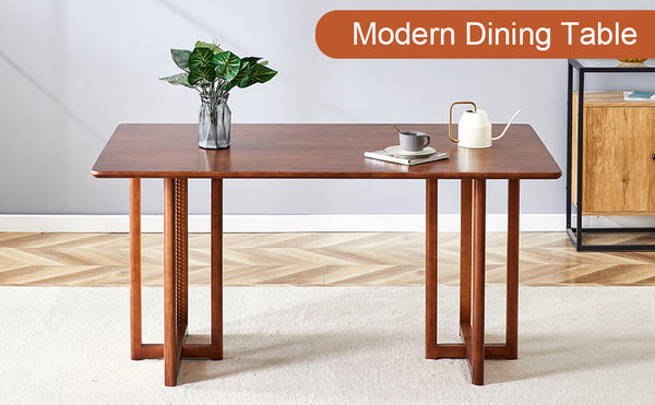 English Elm Chinese country retro solid dining table with imitation rattan legs, solid rubber frame, versatile desk Walnut W1151P154595