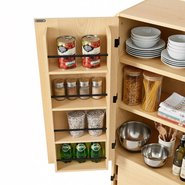 English Elm K&k Farmhouse Pantry Cabinet 72 Inch Tall Mdf Cupboard with Adjustable Shelves Natural N707S000021Y