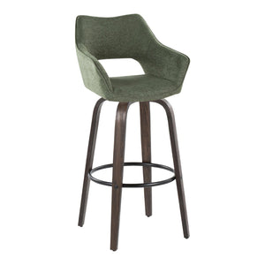 English Elm 30" Swivel Barstools Bentwood Walnut Legs Green Upholstery Cut-out Back Set of 2 B202S00629