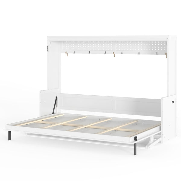 English Elm Queen Murphy Bed with Fold Down Desk Led Lighting and Usb Port for Home Office White W1580S00456