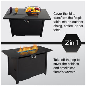 English Elm 25" Steel Outdoor Fire Pit Table with Lid — Durable Black 42" W Gathering Table for Patio Evenings B120P242624
