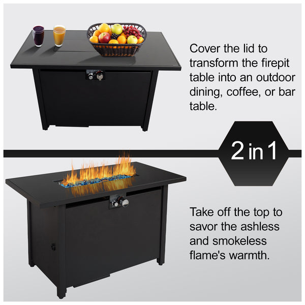 English Elm 25" Steel Outdoor Fire Pit Table with Lid — Durable Black 42" W Gathering Table for Patio Evenings B120P242624