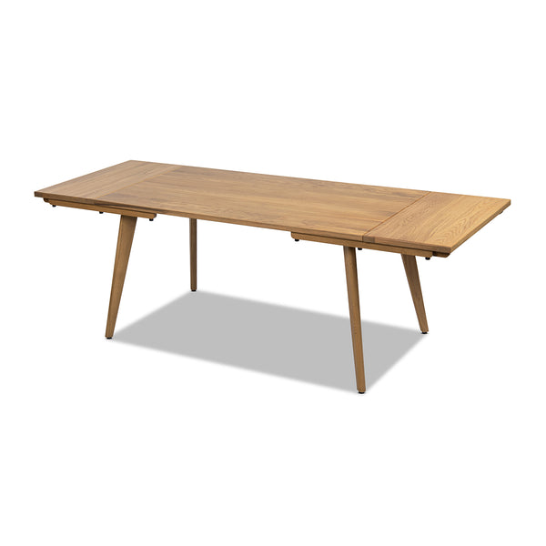 English Elm Jennifer Taylor Home - Capri Solid Red Oak 59–90.5" Extendable Dining Table for 6–8 with Mid-Century Tapered Legs and Grain Brown B2719P395577