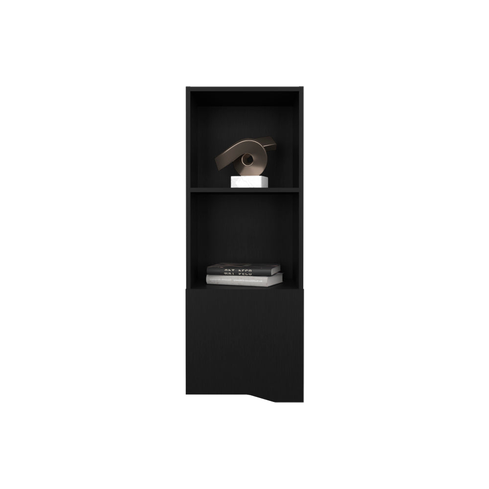 English Elm Wall Cabinet Hopewell Black — Wall-Mounted Engineered Wood Shelf with Concealed Cabinet & Open Storage, Space-Saving Design B092P238701