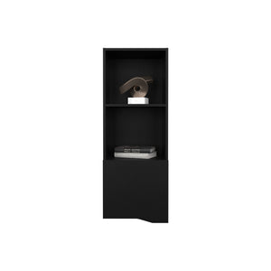 English Elm Wall Cabinet Hopewell Black — Wall-Mounted Engineered Wood Shelf with Concealed Cabinet & Open Storage, Space-Saving Design B092P238701