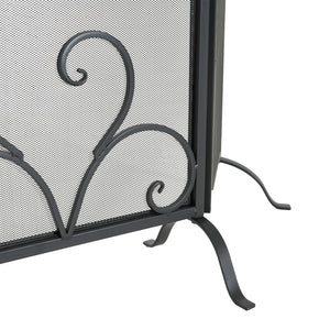 English Elm Onyx 3-panel Forged Iron Fireplace Screen with Fleur-de-lis Scrollwork Matte Black N775P386819B