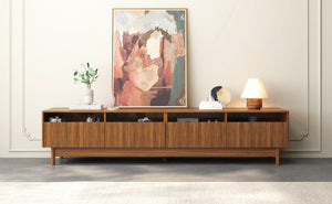 English Elm 78inch TV Stand Walnut for up to 85" TVs — Fluted Glass Drawers, Cable Management, Solid-Wood Legs PMID N710P362197P