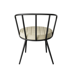 English Elm Dining Chairs Set Of 2 – Mid-Century Modern Armless, Ergonomic Beige Leather Seat, Sturdy Metal Legs T3950P394504