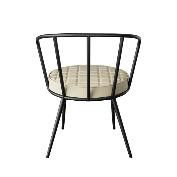 English Elm Dining Chairs Set Of 2 – Mid-Century Modern Armless, Ergonomic Beige Leather Seat, Sturdy Metal Legs T3950P394504