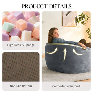 English Elm Ultra-comfort Oversized Bean Bag Floor Chair with Foam Bead Fill for Gaming Reading Lounge Grey W3737P459108
