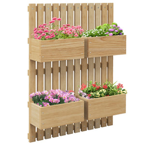 English Elm Outsunny 4-Box Vertical Garden Bed With Adjustable Trellis For Climbing Plants, Durable Wood Planter W2225P174393-GIGA