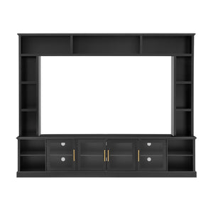 English Elm Entertainment Wall Unit with Glass Doors Open Shelving Mdf Living Room Storage Black N710S688100B