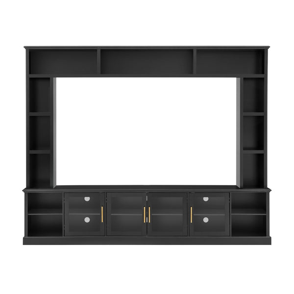 English Elm Entertainment Wall Unit with Glass Doors Open Shelving Mdf Living Room Storage Black N710S688100B