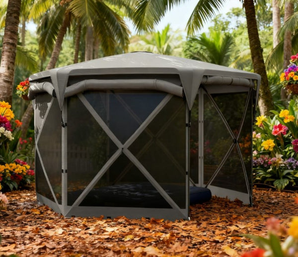 English Elm Adjustable Mesh Screen House Pop up Gazebo with Oxford Roof for Outdoor Gatherings Dark Gray T3971P426895