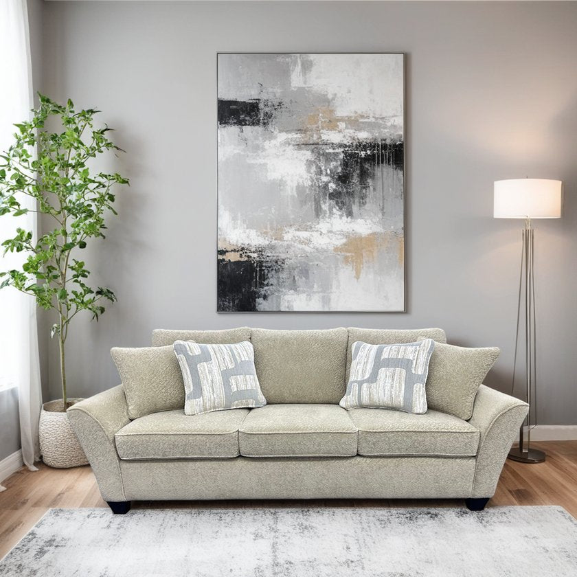 Porter Designs Porter Columbia Microfiber Sofa In Cream - Plush Comfort, Stylish Geometric Pillows & Modern Design Cream Fabric 01-207-01-9443