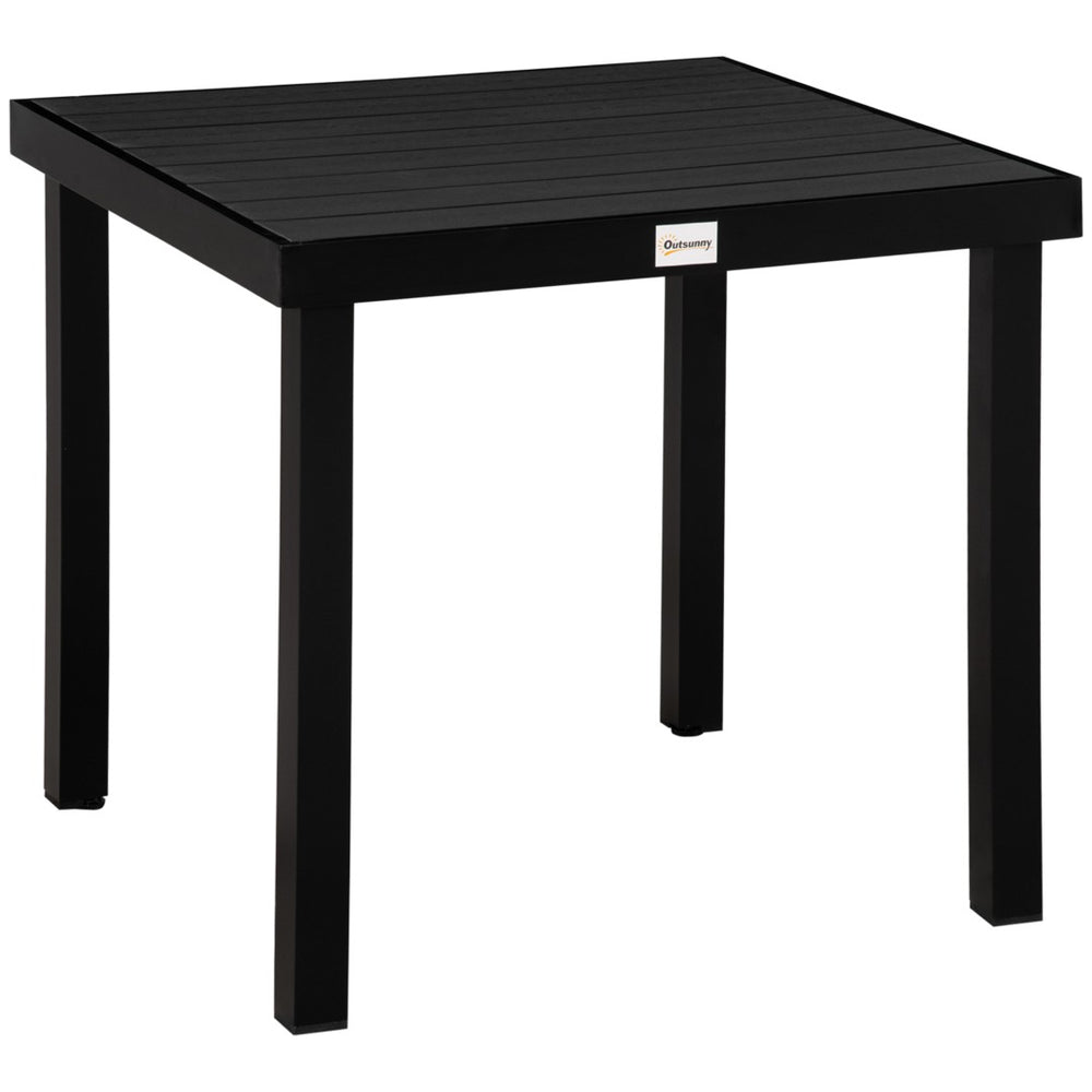 English Elm Outsunny Outdoor Dining Table For 4 - Compact Square, Weather-Resistant Woodgrain Top & Aluminum Frame W2225P174359-GIGA