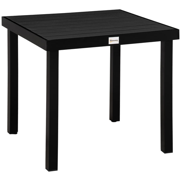 English Elm Outsunny Outdoor Dining Table For 4 - Compact Square, Weather-Resistant Woodgrain Top & Aluminum Frame W2225P174359-GIGA