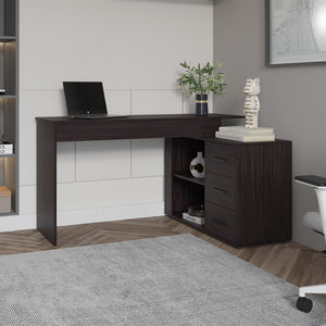 English Elm Concordia L-shaped Home Office Desk with Three Drawers and Modern Black Finish B092P390622
