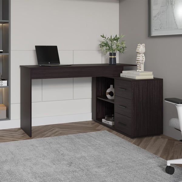 English Elm Concordia L-shaped Home Office Desk with Three Drawers and Modern Black Finish B092P390622