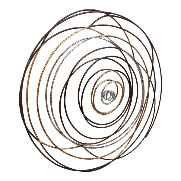 English Elm Iron Braided Rope Texture Round Wall Sculpture Handcrafted Gold Silver Metallic Art B2769P498410