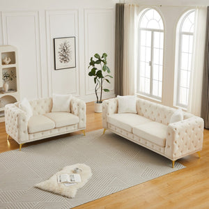 English Elm Fx Chesterfield Sofa Set Tufted Tech Fabric Upholstered Living Room Seating Combo Beige W1926S00088