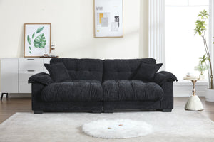 English Elm Casual 3-Seater Chenille Pleated Sofa In Black – Modern Comfort For Living Rooms & Apartments W2100S00213