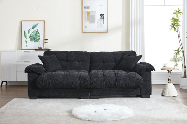 English Elm Casual 3-Seater Chenille Pleated Sofa In Black – Modern Comfort For Living Rooms & Apartments W2100S00213