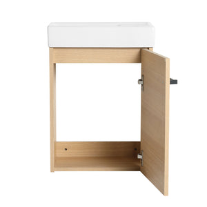 English Elm 16'' Floating Wall-Mounted Bathroom Vanity with Ceramic Basin, Soft-Close Door, Water-Resist Finish Light Oak W999P236336