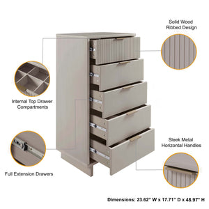 English Elm Granville 24" 5-Drawer Chest In Light Gray – Modern Solid Wood Storage With Gold Accents & Style B365S00073