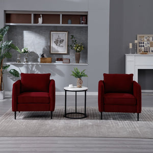 English Elm Accent Velvet Armchair Mid-century Modern Plush Seat with Metal Legs for Any Room Wine Red W3244P327125