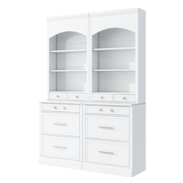 English Elm Modern 83.7in Tall Kitchen Pantry Set of 2 with Faux Marble Countertops, Durable Storage and Anti-Tip Safety White SP000075AAK