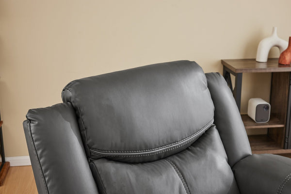 English Elm Black Air Leather Massage Recliner with Vibration Heating for Living Room Lounge Gray B2766P488713
