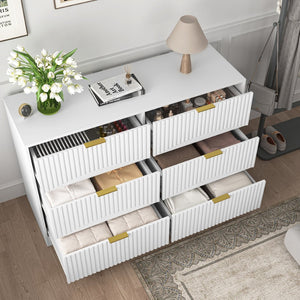 English Elm Modern Six Drawer Chest with Wavy Textured Fronts Sleek Matte Storage for Any Room White W409P307526